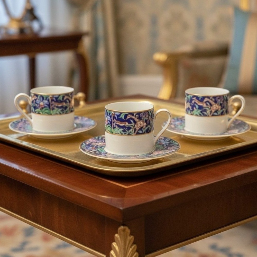 Franciscan Menagerie Teacups & Saucers, Six Piece Set, Vintage Jungle Theme